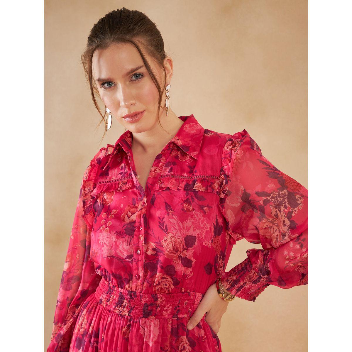 Femmella Floral Print Smocked Waist Tiered Shirt Maxi Dress-women-clothing-dresses-image-3
