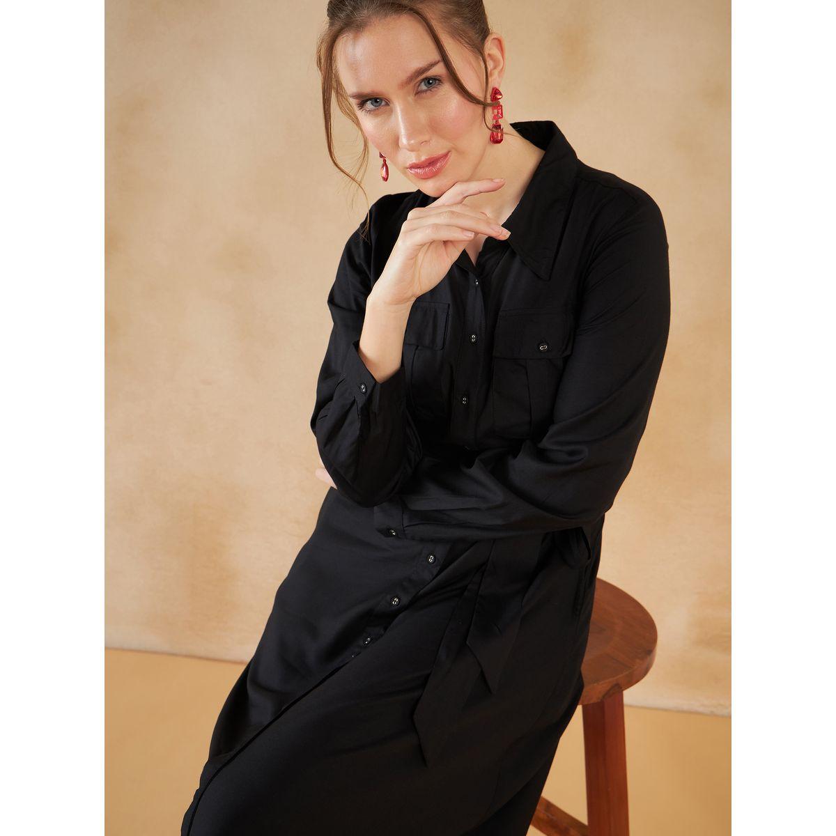 Femmella Flap Pocket Detail Button Down Shirt Maxi Dress-women-clothing-dresses-image-6