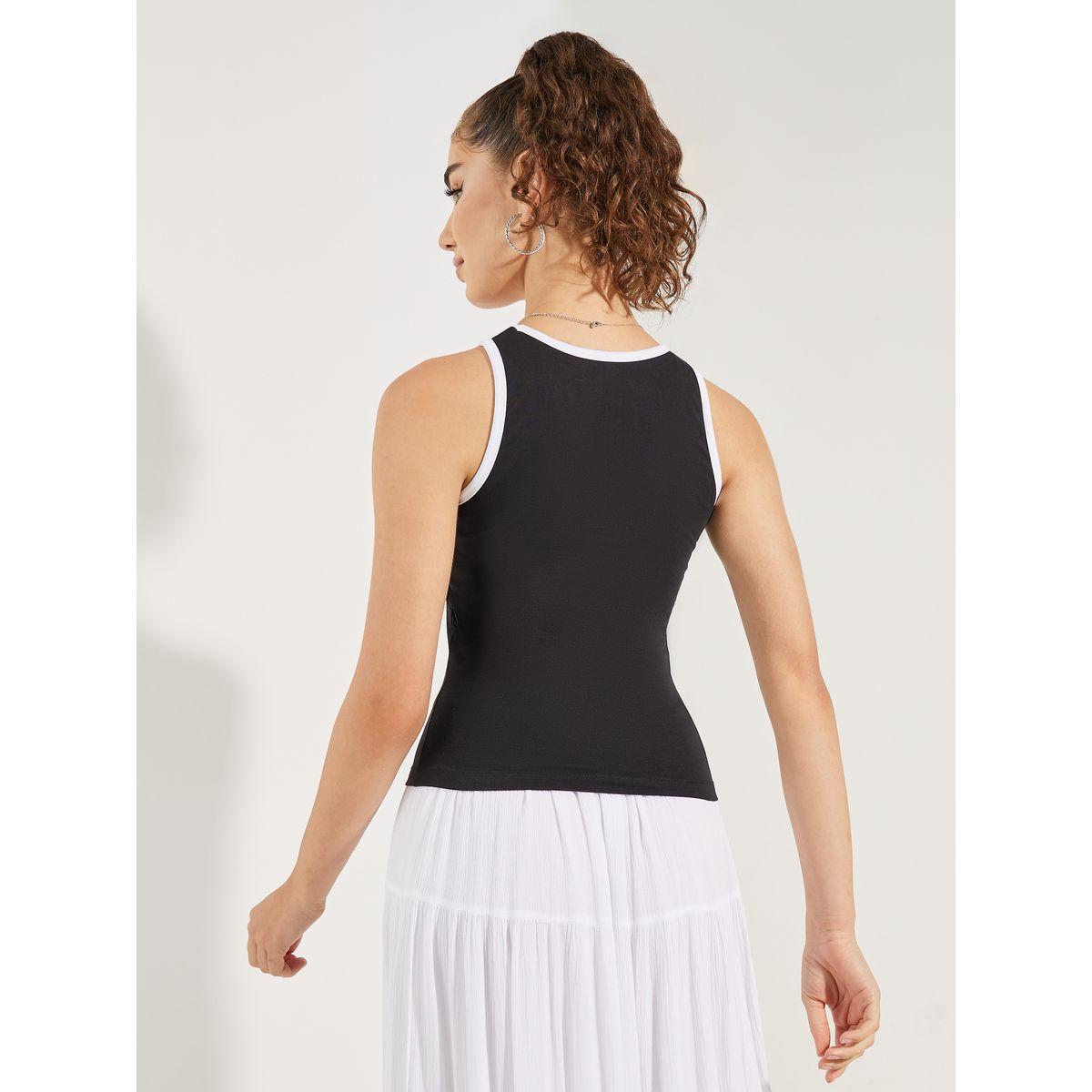 Styli Cotton Lycra Fitted Embroidery Detail Rib Tank-women-clothing-tshirts-image-4