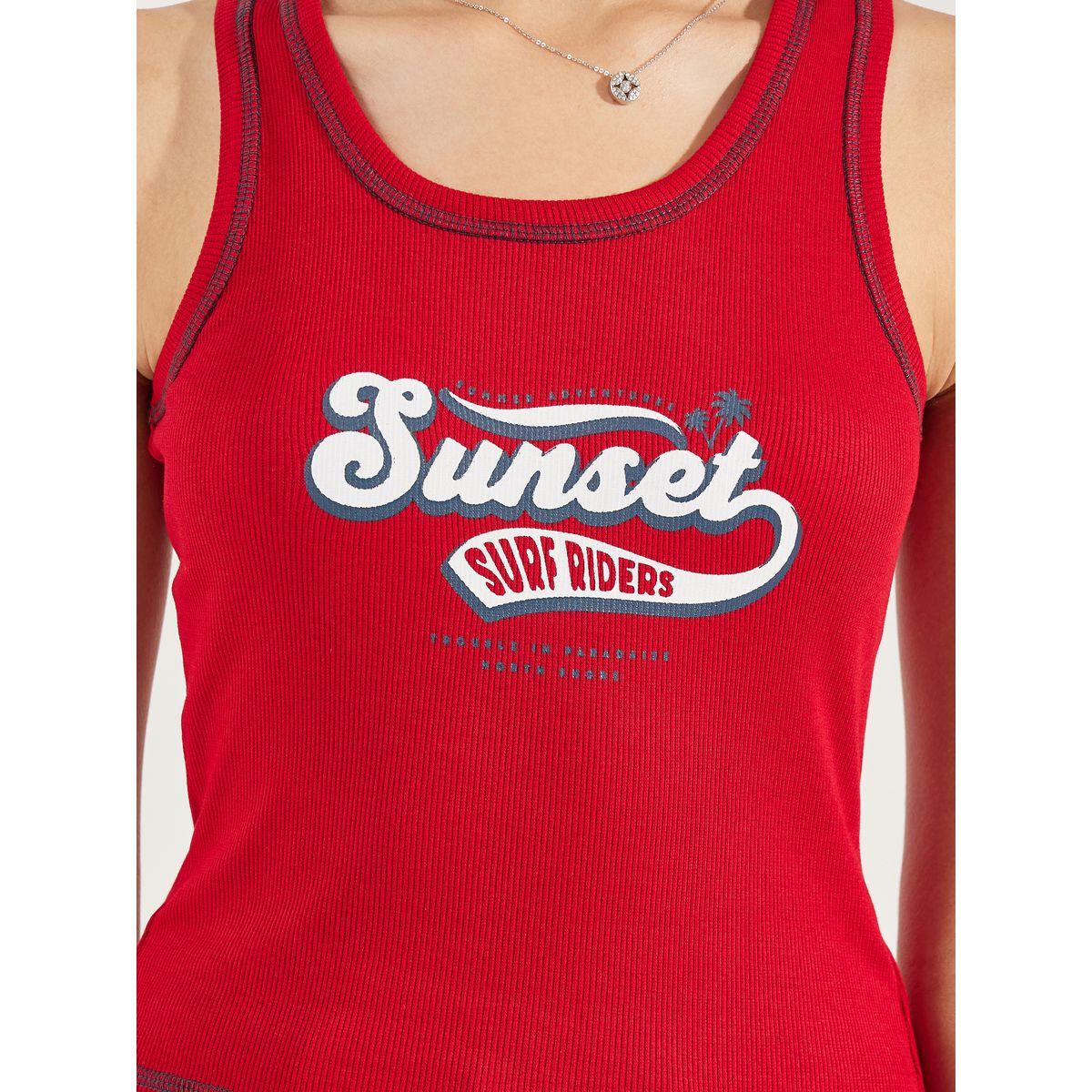 بلوزة مضلعة بلا اكمام مع طبعة كتابة-women-clothing-tshirts-image-5