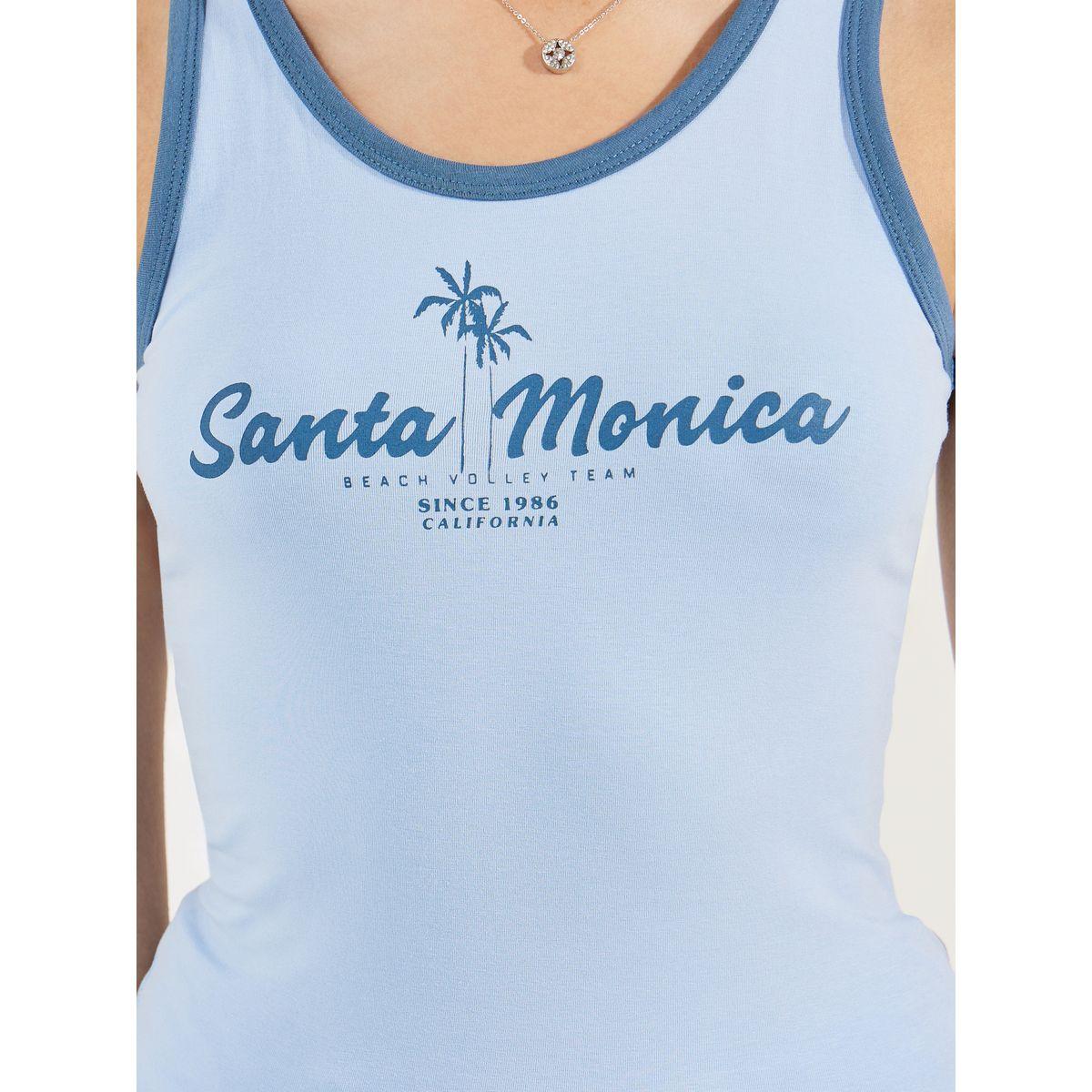 Styli Fitted Contrast Binding Santa Monica Slogan Print Tank-women-clothing-tshirts-image-3