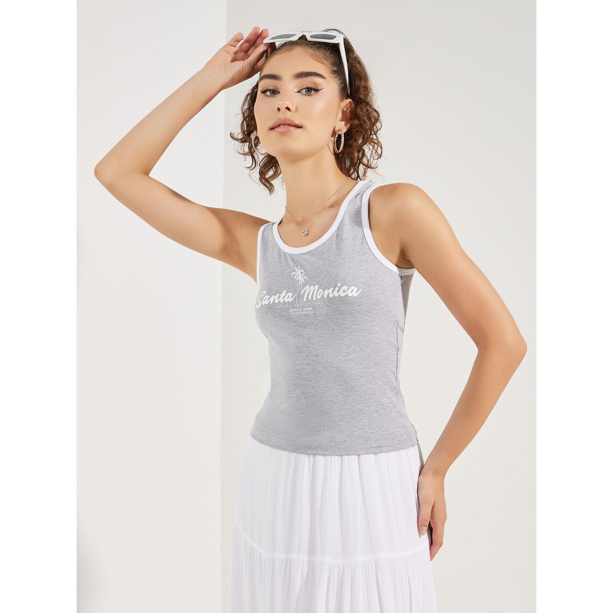 بلوزة بلا اكمام مع طبعة كتابة-women-clothing-tshirts-image-1