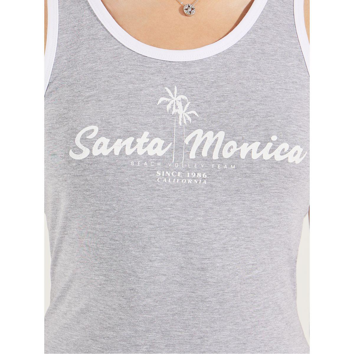 Styli Fitted Contrast Binding Santa Monica Slogan Print Tank-women-clothing-tshirts-image-4