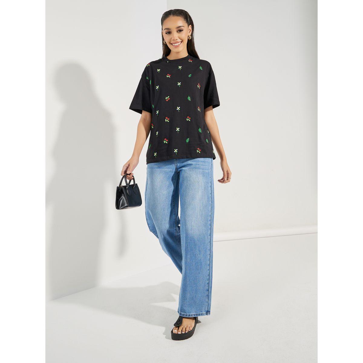 Styli Oversized Embroidery Detail Round Neck T-Shirt-women-clothing-tshirts-image-2