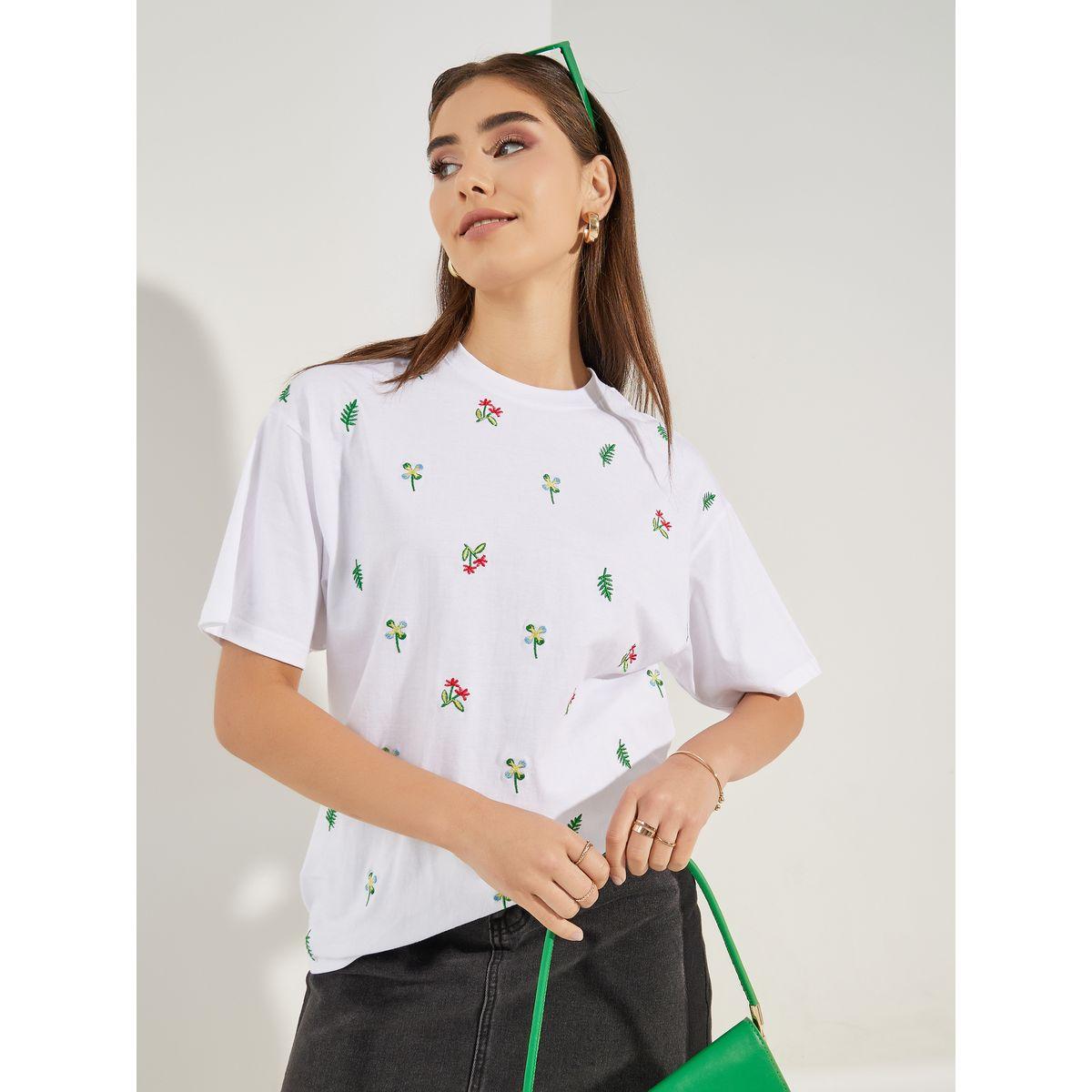 Styli Oversized Embroidery Detail Round Neck T-Shirt-women-clothing-tshirts-image-1