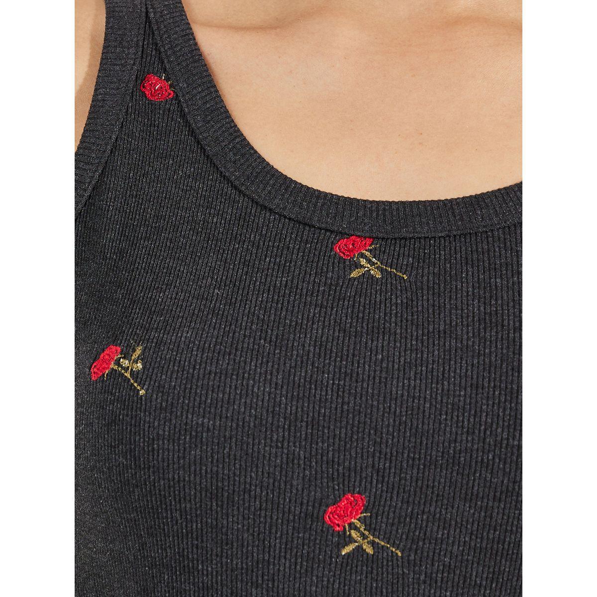 Styli Fitted Flower Embroidery Detail Rib Tank-women-clothing-tshirts-image-4