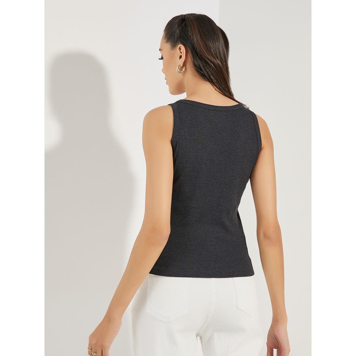 Styli Fitted Flower Embroidery Detail Rib Tank-women-clothing-tshirts-image-6