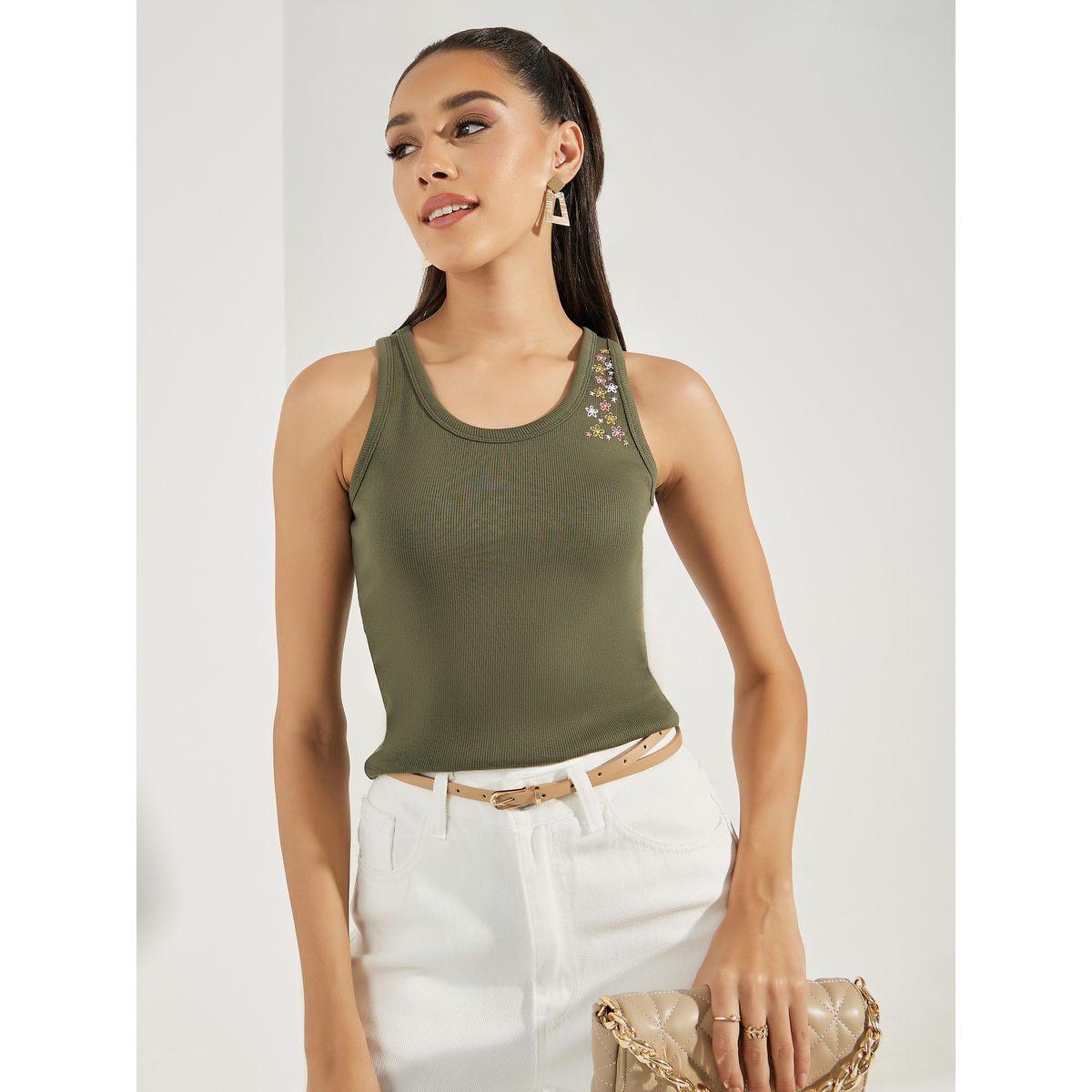 Styli Fitted Embroidery Detail Rib Tank-women-clothing-tshirts-image-3