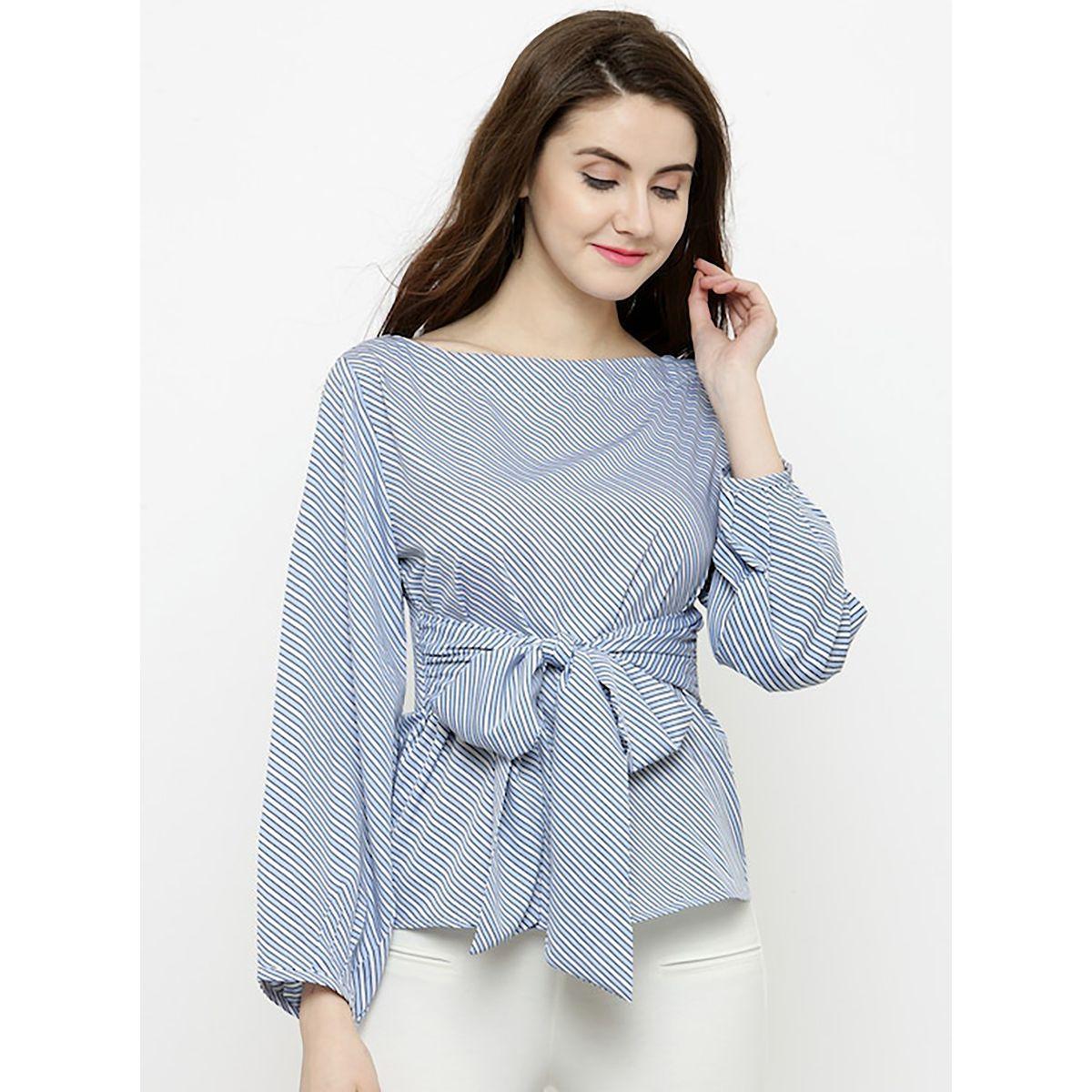 Sera Striped Tie Up Front Top with Long Sleeves-women-clothing-shirtsandblouses-blouses-image-1