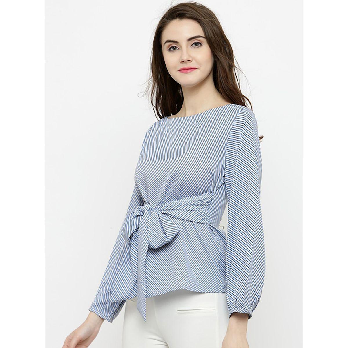 Sera Striped Tie Up Front Top with Long Sleeves-women-clothing-shirtsandblouses-blouses-image-2