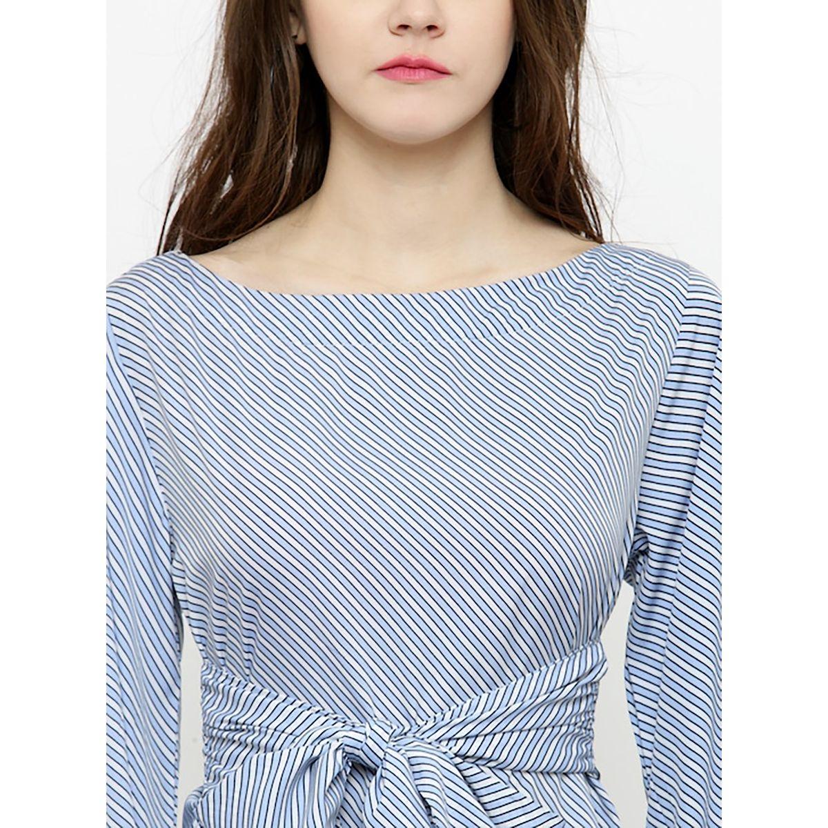 Sera Striped Tie Up Front Top with Long Sleeves-women-clothing-shirtsandblouses-blouses-image-4