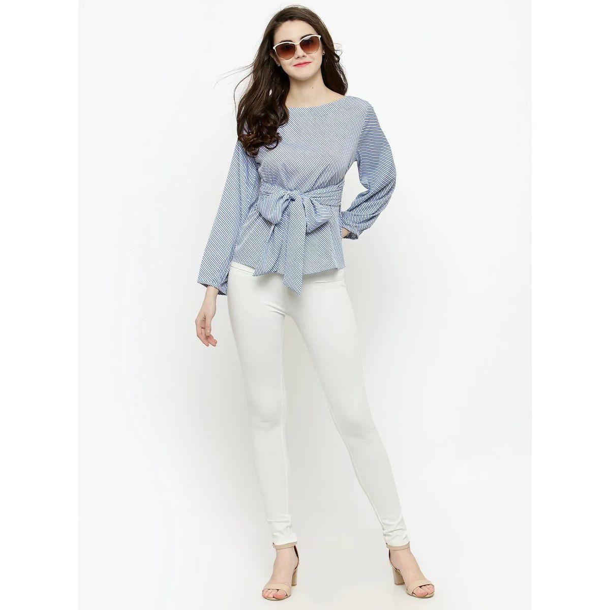 Sera Striped Tie Up Front Top with Long Sleeves-women-clothing-shirtsandblouses-blouses-image-5