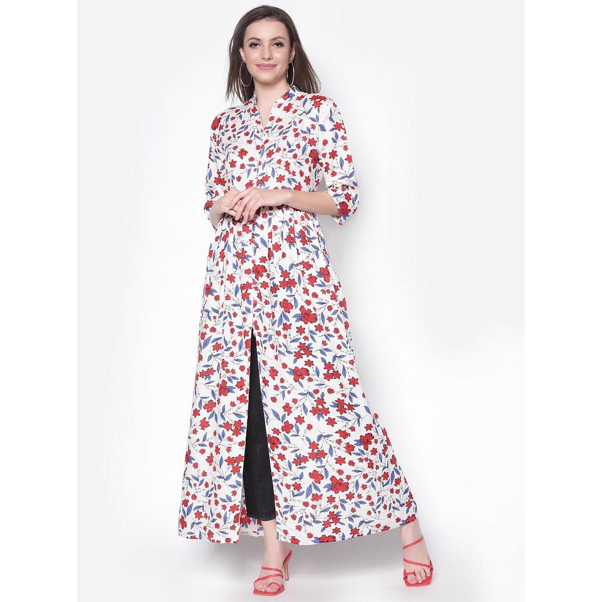 بلوزة طويلة مطبعة بزهور مع شق امامي سيرا × ستايلي-women-clothing-shirtsandblouses-blouses-image-1