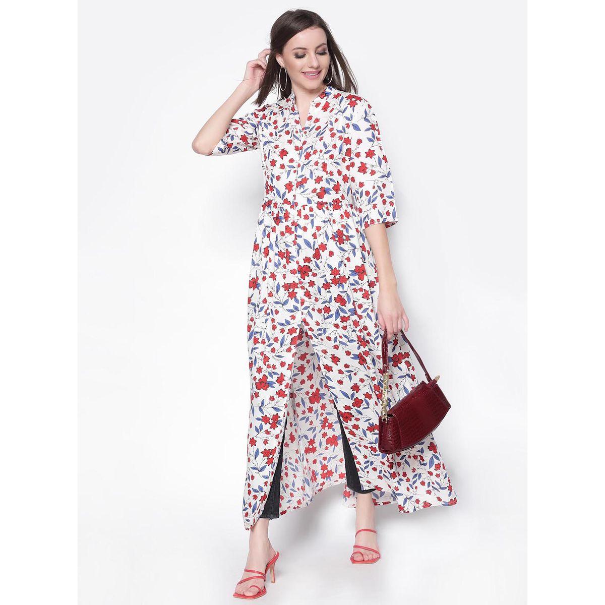 بلوزة طويلة مطبعة بزهور مع شق امامي سيرا × ستايلي-women-clothing-shirtsandblouses-blouses-image-5