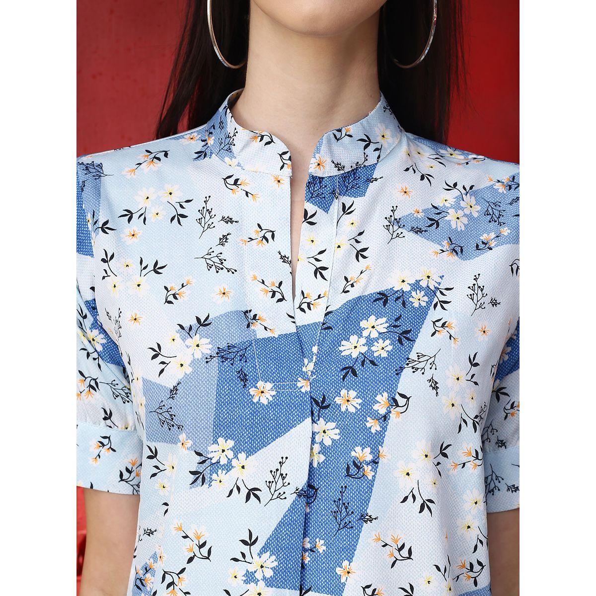 Sera X Styli  Floral Print Mandarin Collar Top with Short Sleeves-women-clothing-shirtsandblouses-blouses-image-4