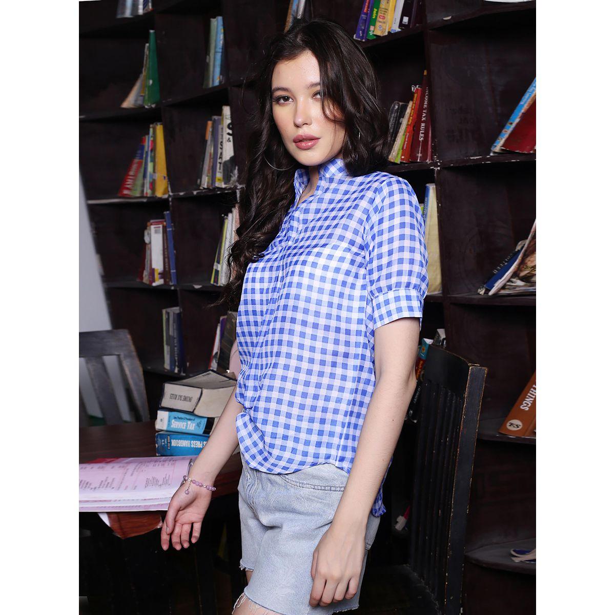 بلوزة بياقة ماندارين واكمام قصيرة سيرا × ستايلي-women-clothing-shirtsandblouses-blouses-image-2