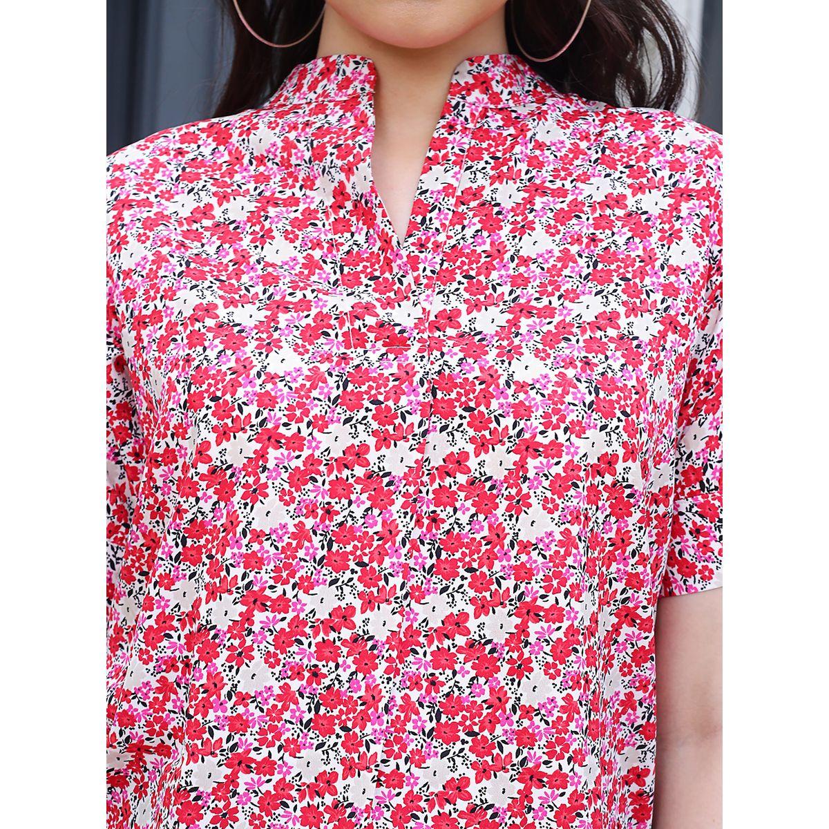 Sera X Styli  Floral Print Mandarin Collar Top with Short Sleeves-women-clothing-shirtsandblouses-blouses-image-4