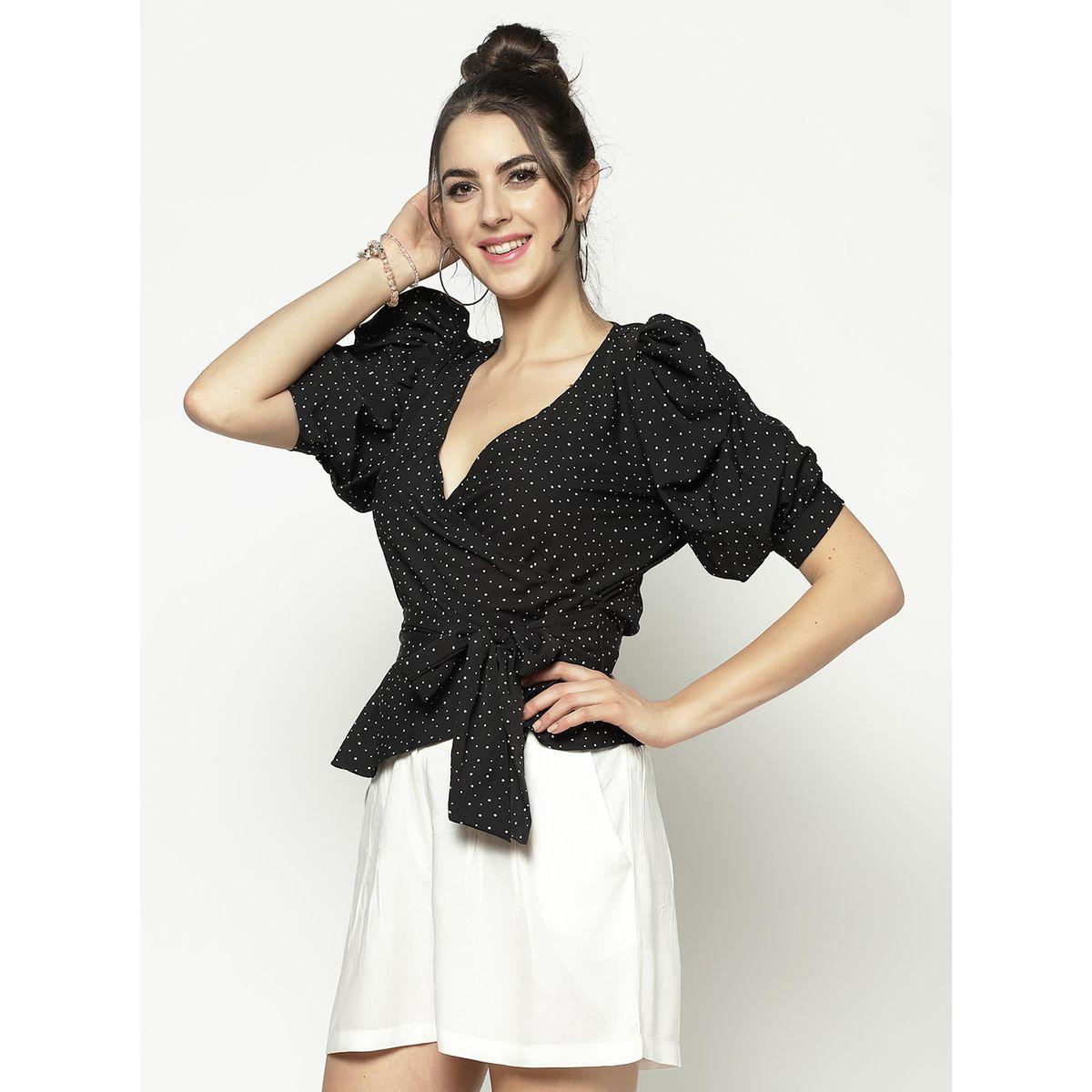 بلوزة بنمط لف واكمام منفوخة مع اربطة سيرا × ستايلي-women-clothing-shirtsandblouses-blouses-image-2
