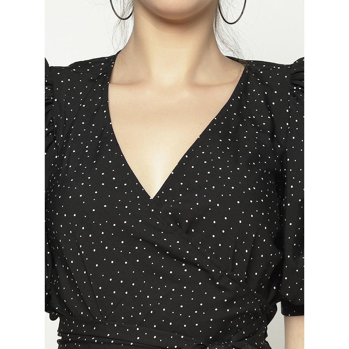 Sera X Styli  Spot Print Puff Sleeve Wrap Top with Tie Up-women-clothing-shirtsandblouses-blouses-image-4