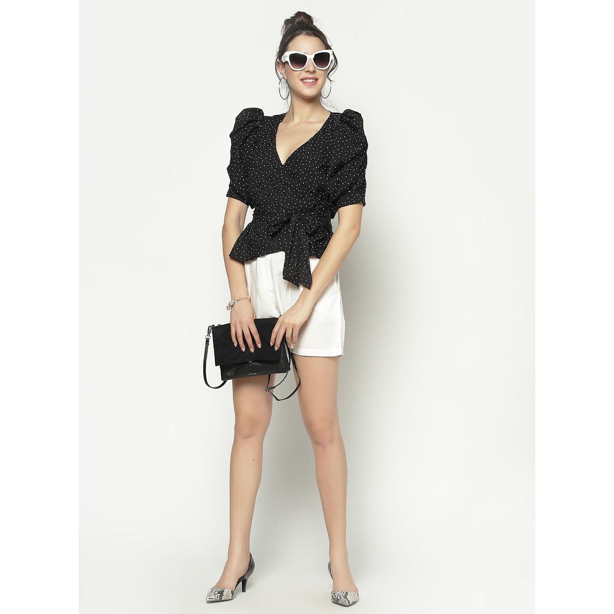 Sera X Styli  Spot Print Puff Sleeve Wrap Top with Tie Up-women-clothing-shirtsandblouses-blouses-image-5