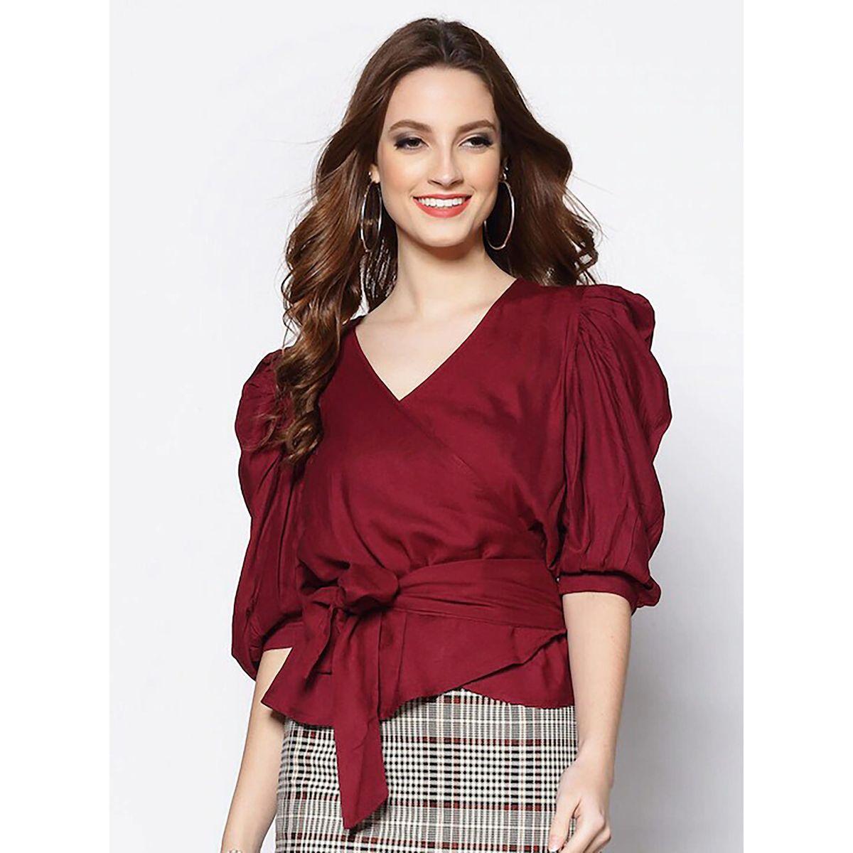 Sera Solid Wrap Top with Tie Up-women-clothing-shirtsandblouses-blouses-image-1