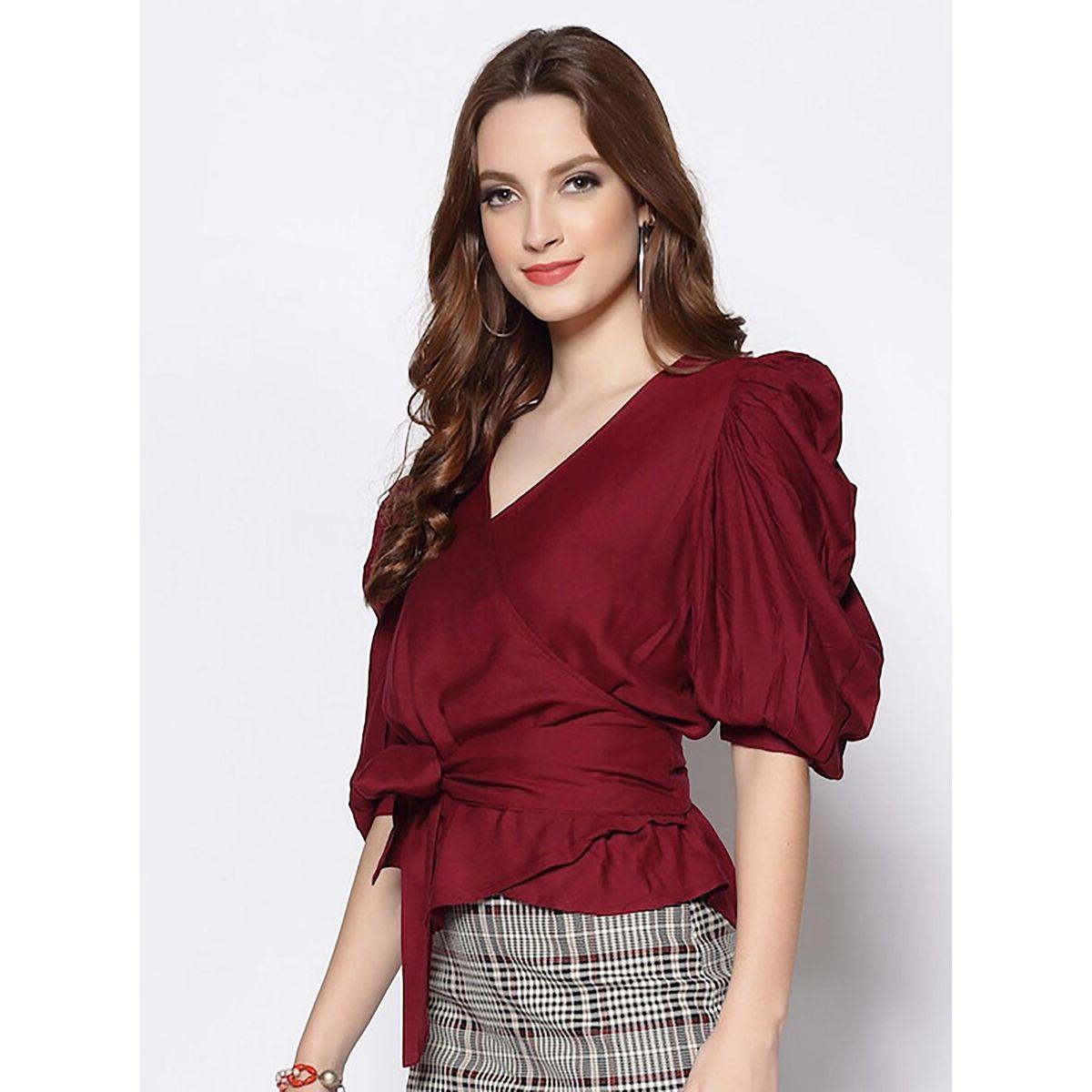 Sera Solid Wrap Top with Tie Up-women-clothing-shirtsandblouses-blouses-image-2