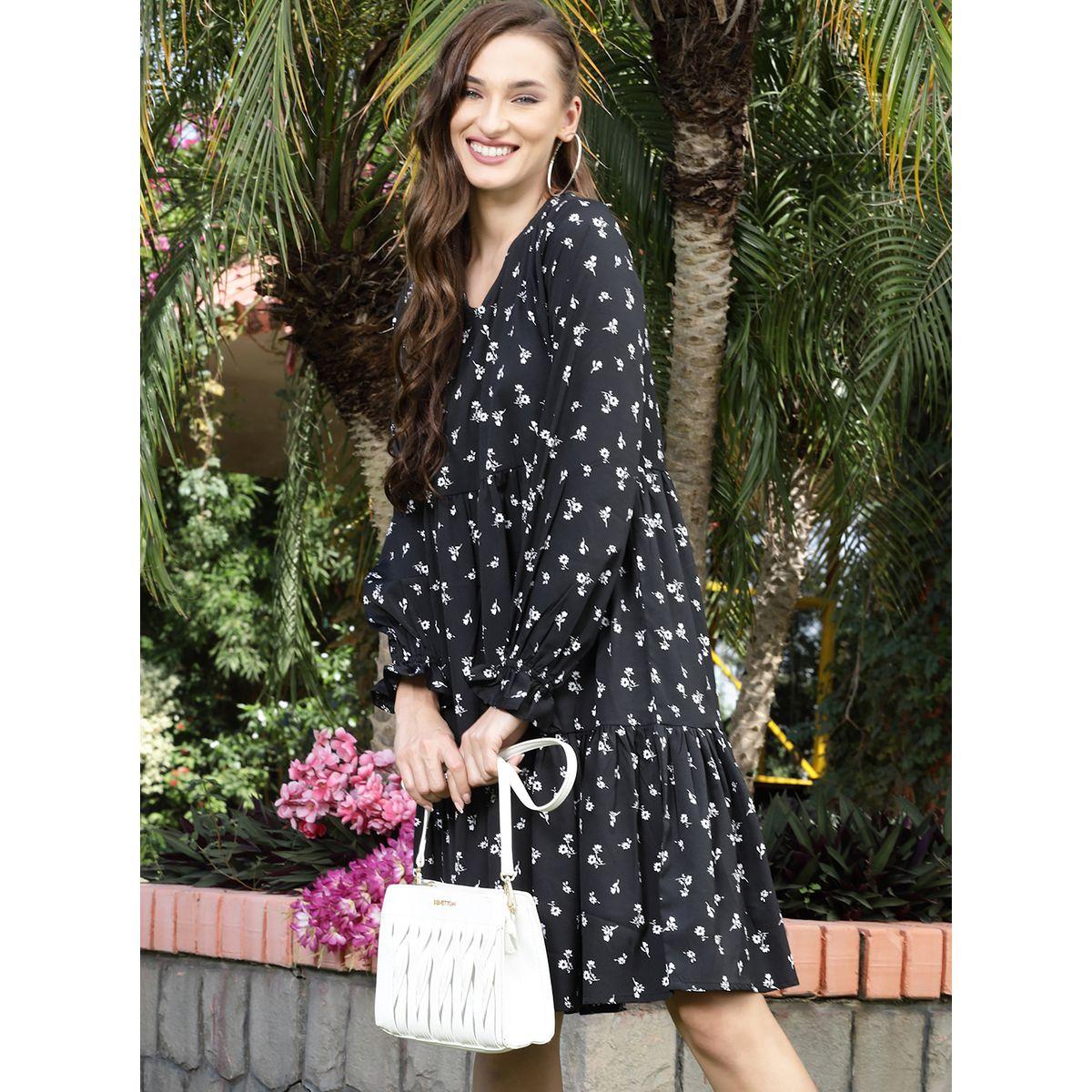 Sera X Styli  Ditsy Print Tiered Knee Length Dress-women-clothing-dresses-image-1