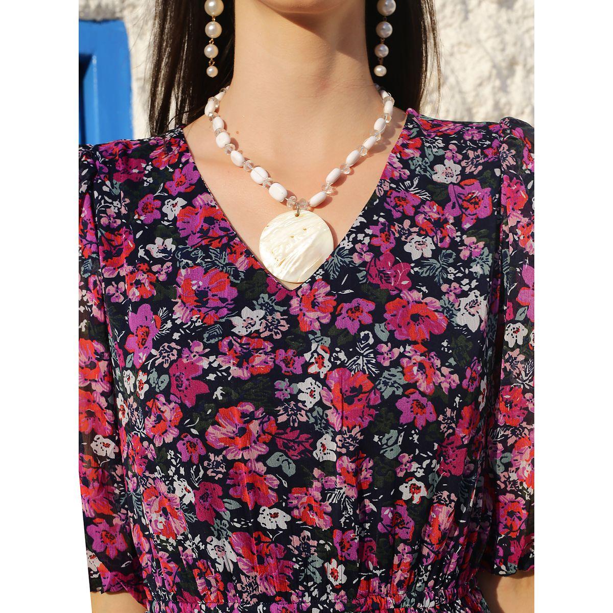 Sera Floral Print V Neck Pleated Knee Length Dress-women-clothing-dresses-image-4