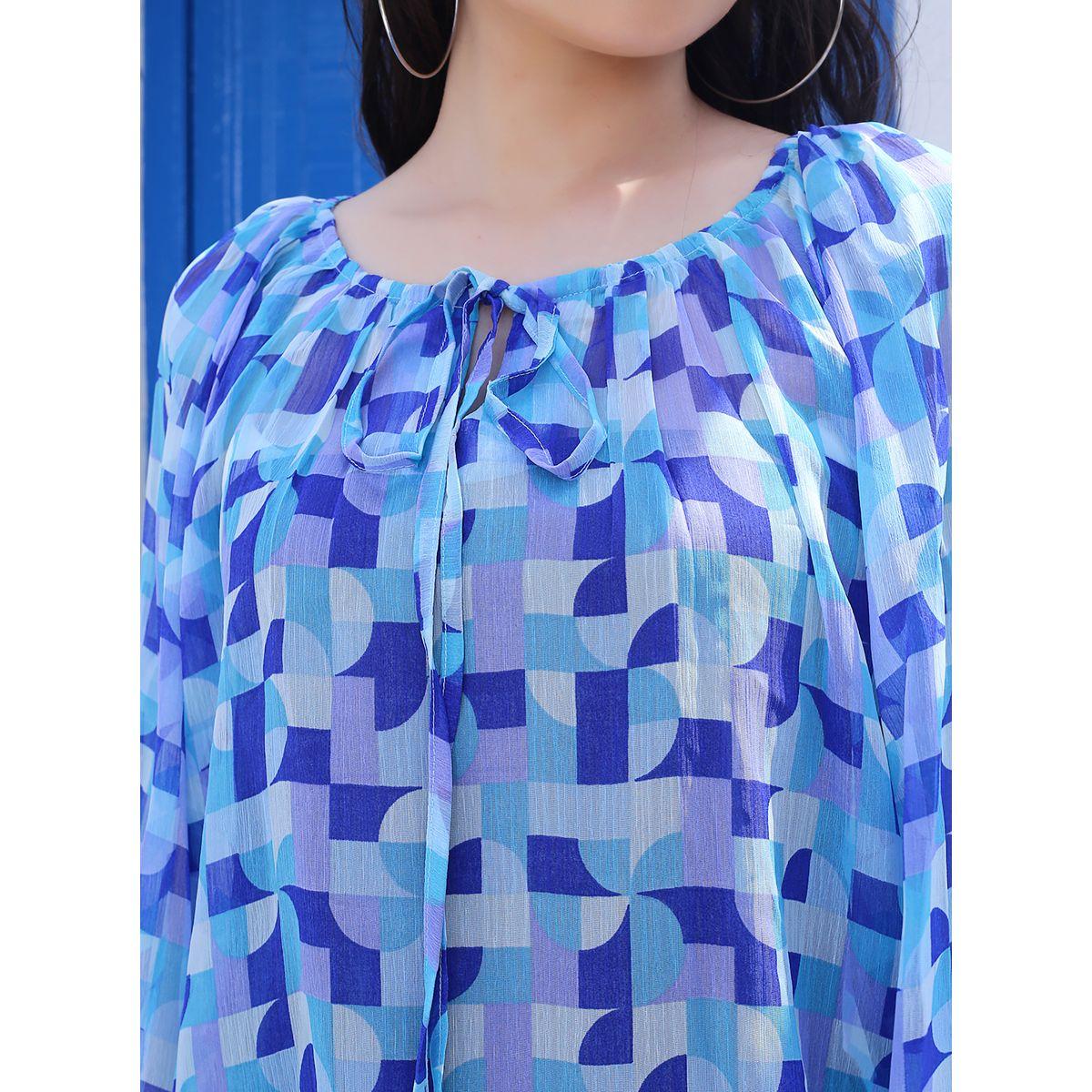 Sera Geometric Print Tie Up Neck Chiffon Top-women-clothing-shirtsandblouses-blouses-image-4