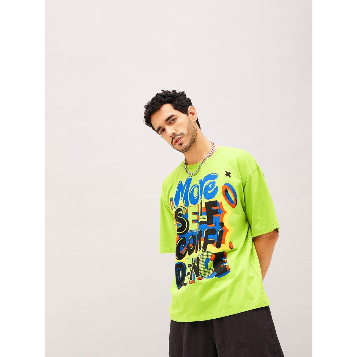 Mascln Sassafras Confidence Typographic Print Oversized T-Shirt with Drop Shoulder Sleeves-men-clothing-tshirtsandpolos-tshirts-image-1