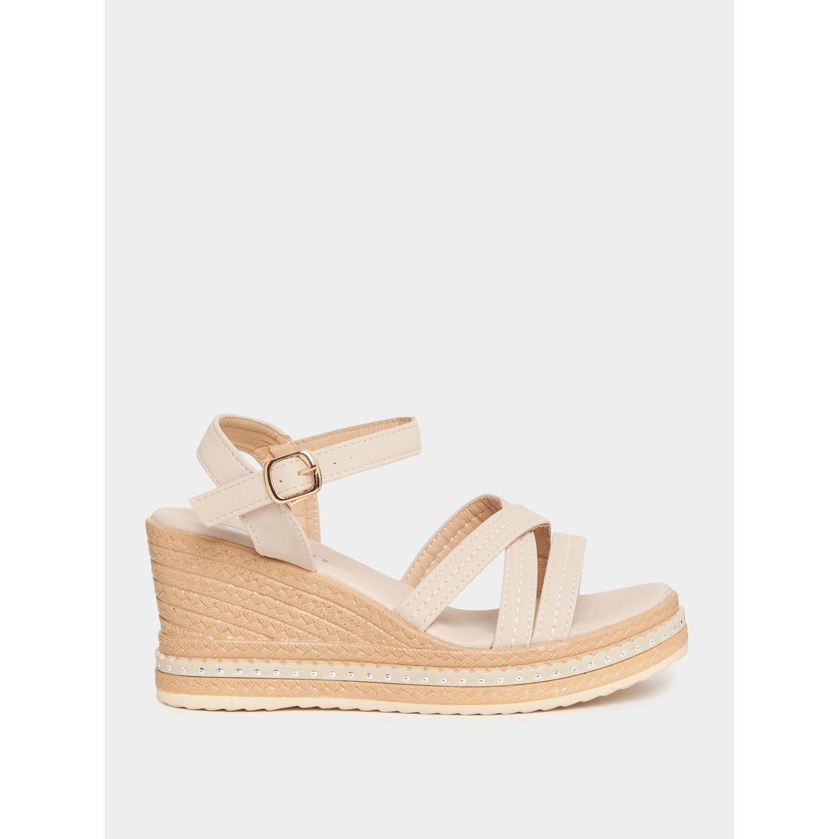 Styli Cross Strap Wedge Sandals with Buckle Closure-women-shoes-heels-image-1