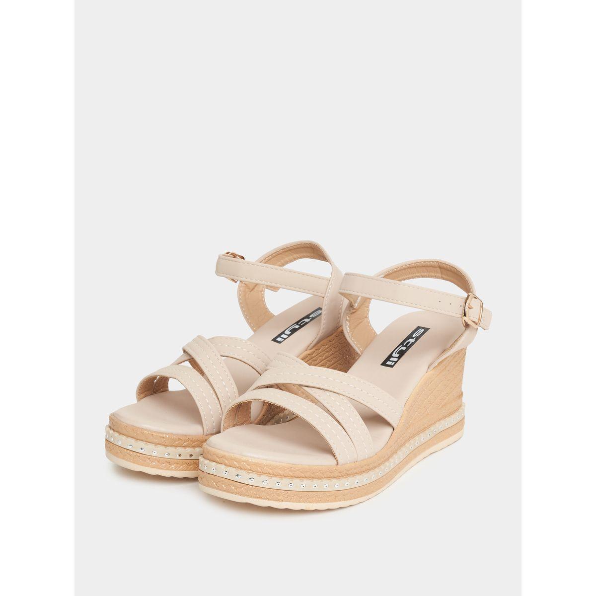Styli Cross Strap Wedge Sandals with Buckle Closure-women-shoes-heels-image-2