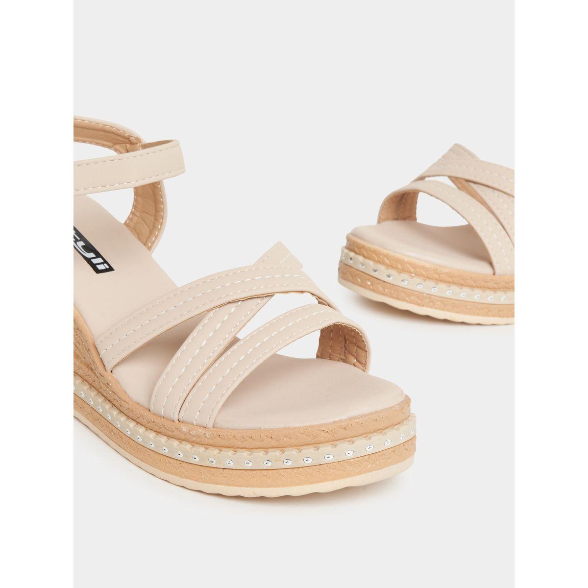 Styli Cross Strap Wedge Sandals with Buckle Closure-women-shoes-heels-image-3