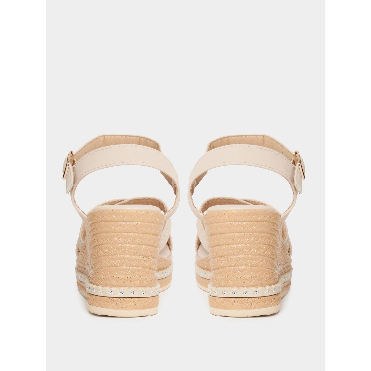 Styli Cross Strap Wedge Sandals with Buckle Closure-women-shoes-heels-image-4