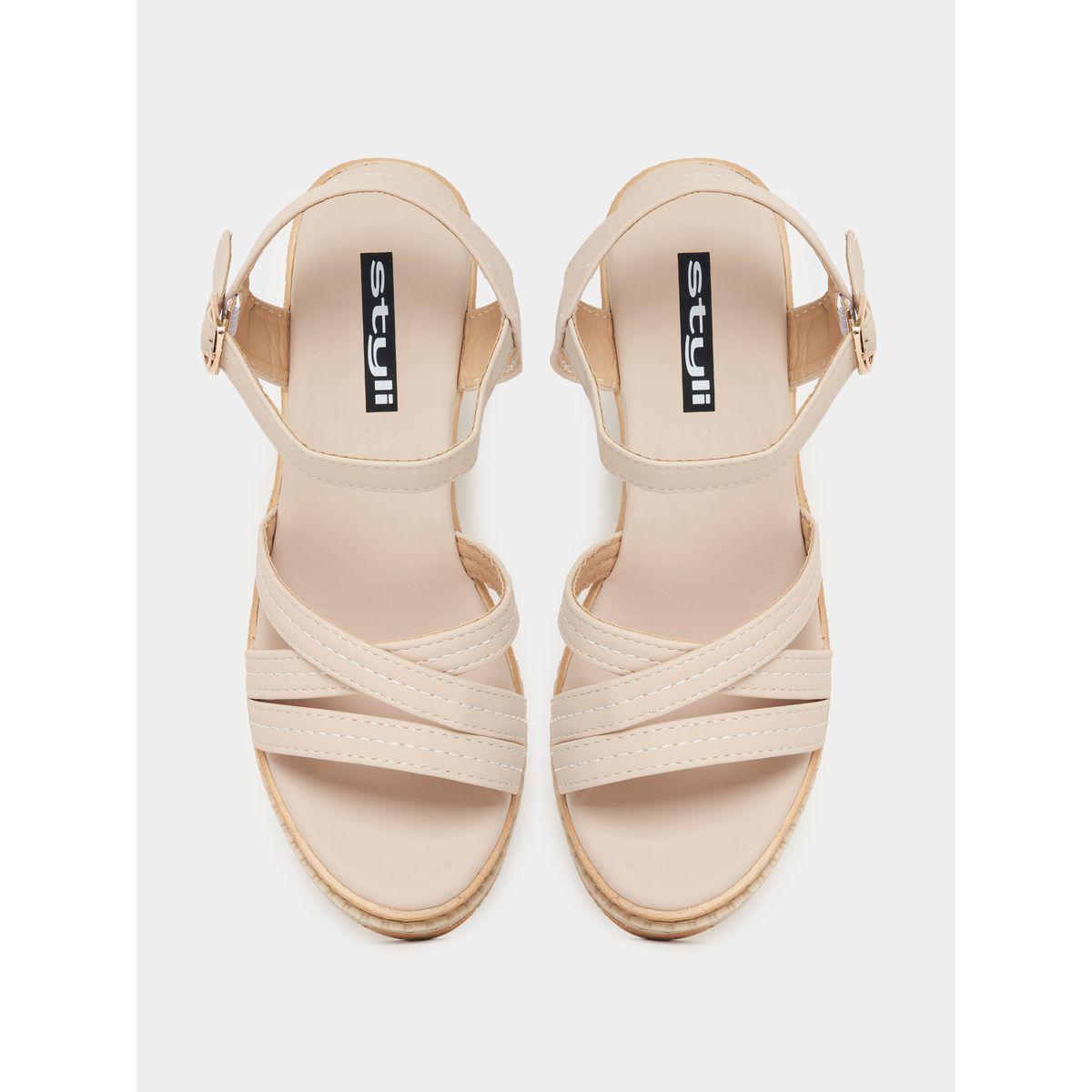 Styli Cross Strap Wedge Sandals with Buckle Closure-women-shoes-heels-image-5