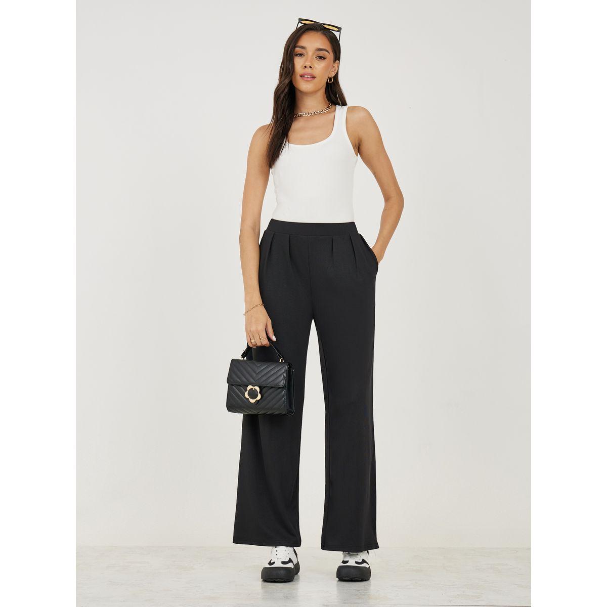 Styli Ribbed Relaxed Fit Pants with Elastic Waistband-women-clothing-bottoms-trousers-image-2