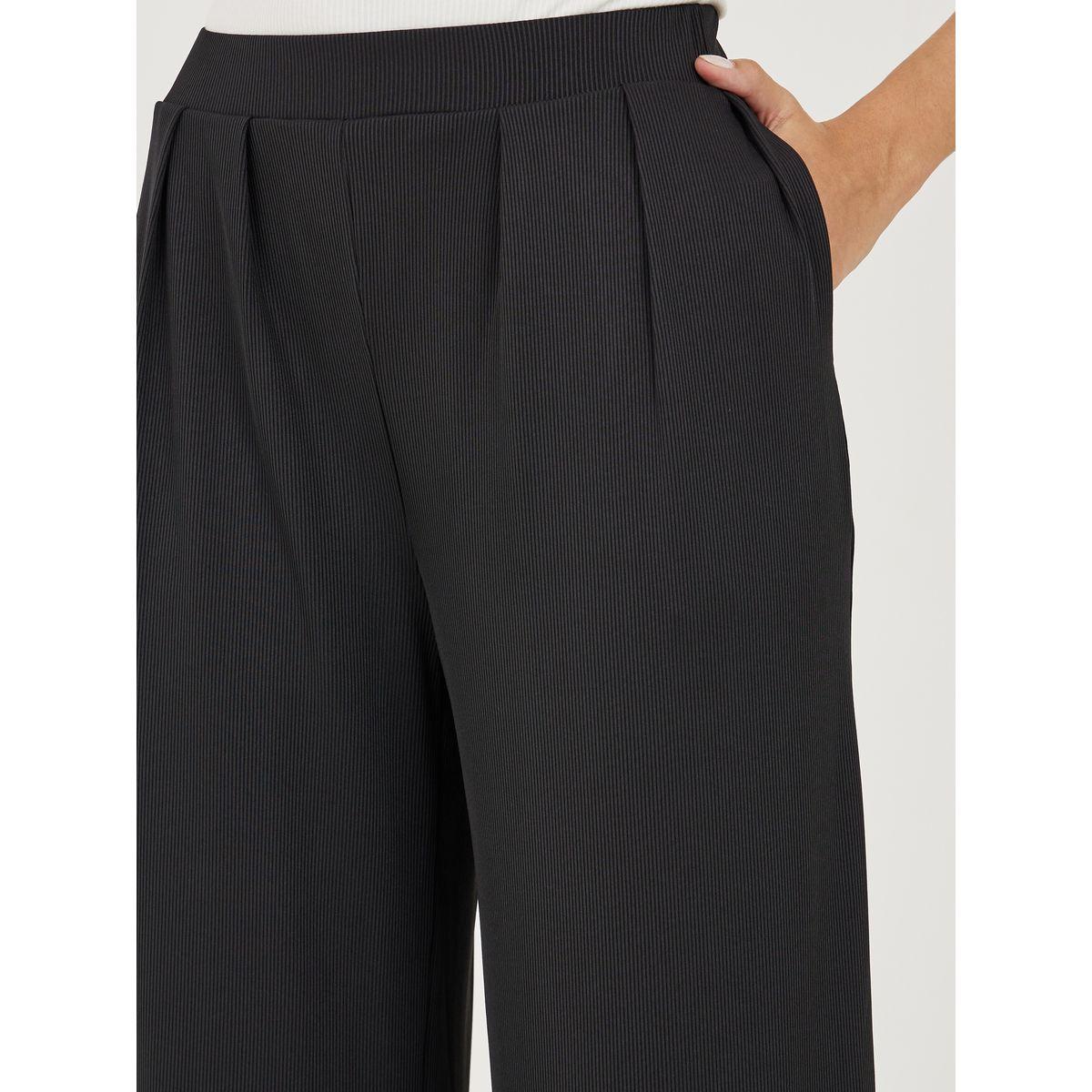 Styli Ribbed Relaxed Fit Pants with Elastic Waistband-women-clothing-bottoms-trousers-image-3