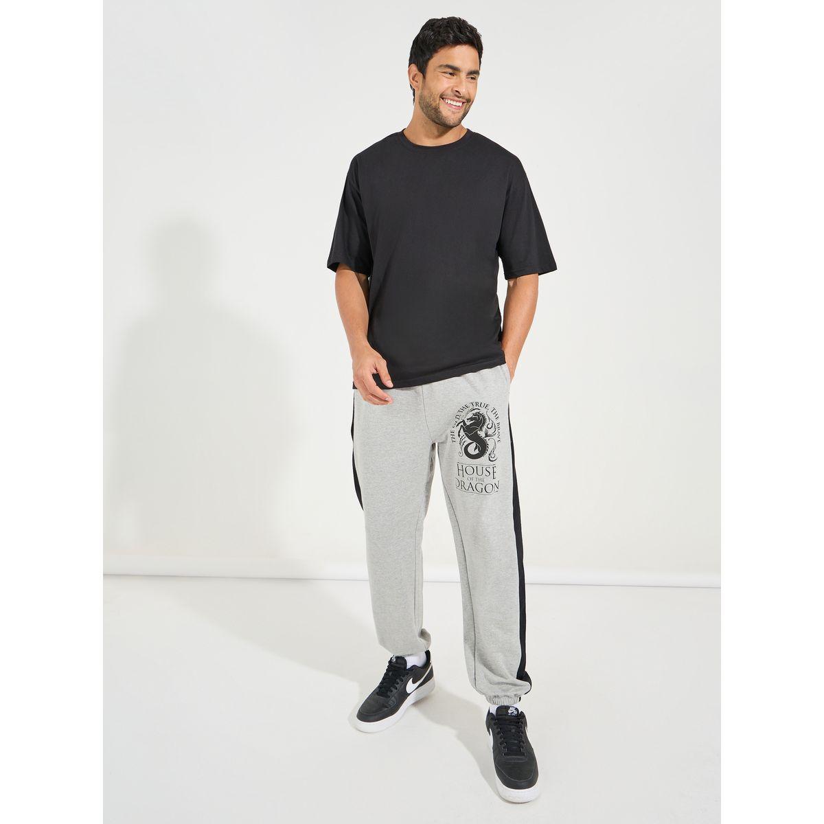 Styli House of Dragon Graphic print Oversized Terry Jogger with side contrast-men-clothing-bottoms-joggers-image-2