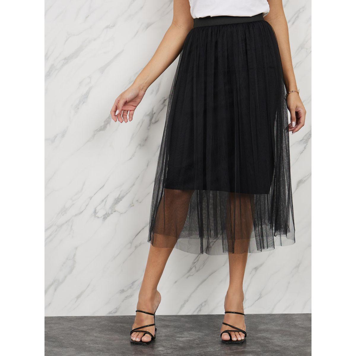 Styli Mesh Insert A-Line Midi Skirt-women-clothing-bottoms-skirts-image-1
