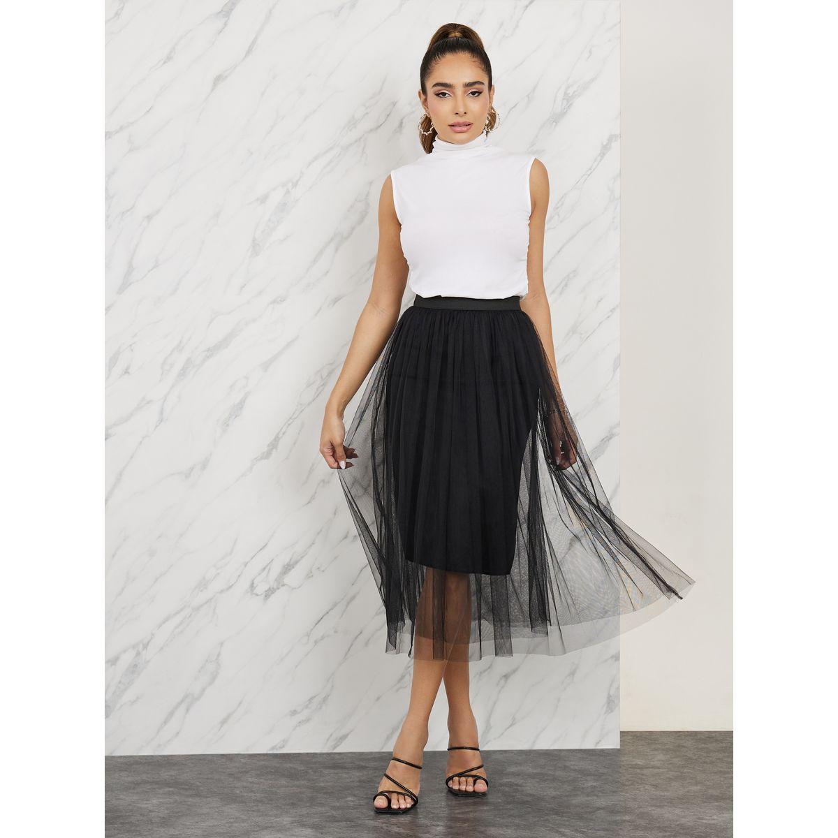 Styli Mesh Insert A-Line Midi Skirt-women-clothing-bottoms-skirts-image-2