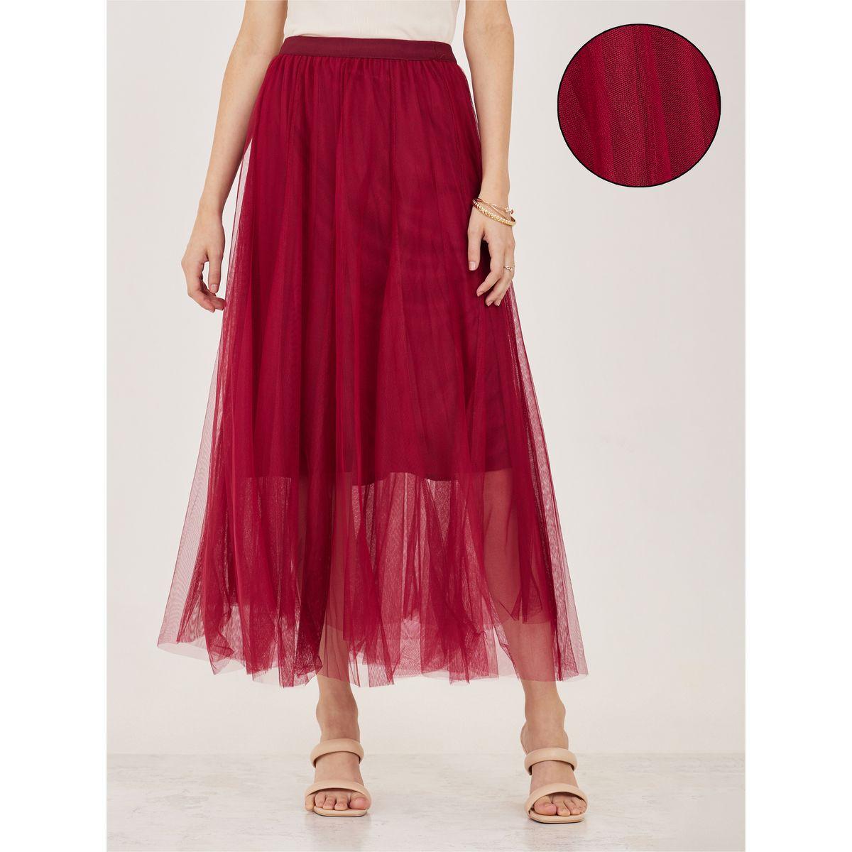 Styli Mesh Insert Elastic Waistband A-Line Maxi Skirt-women-clothing-bottoms-skirts-image-1