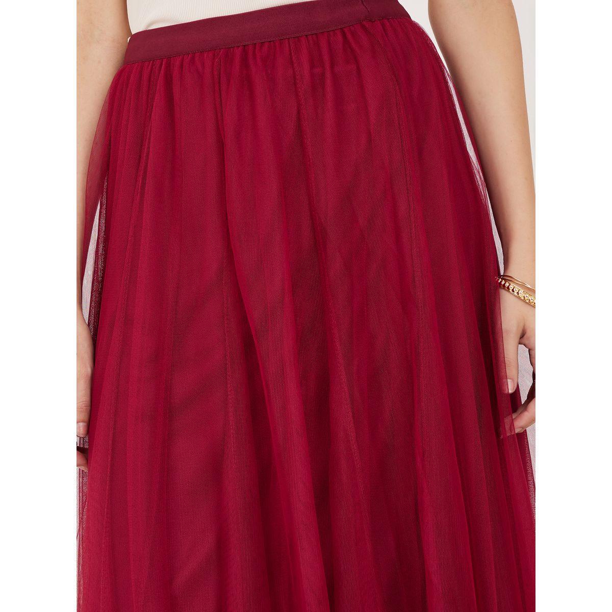 Styli Mesh Insert Elastic Waistband A-Line Maxi Skirt-women-clothing-bottoms-skirts-image-3