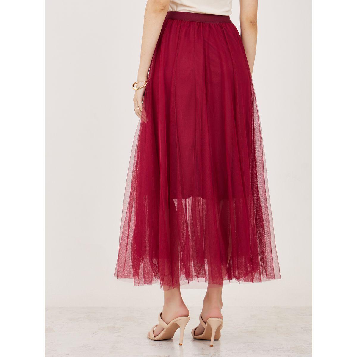 Styli Mesh Insert Elastic Waistband A-Line Maxi Skirt-women-clothing-bottoms-skirts-image-4