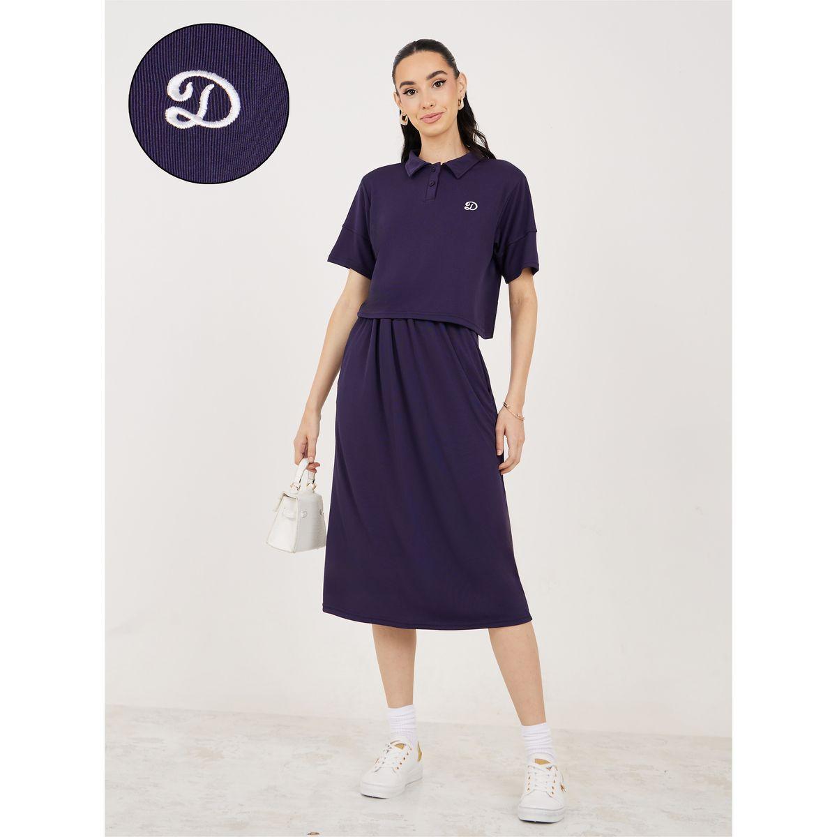 Styli Letter Patch Polo T-Shirt & Solid Skirt Co-Ords-women-clothing-coordsets-image-1