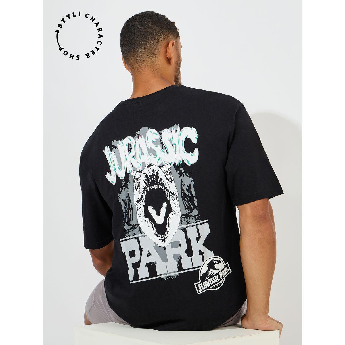 Styli Jurassic Park Graphic Print Compact Jersey Oversized T-Shirt-men-clothing-tshirtsandpolos-tshirts-image-1