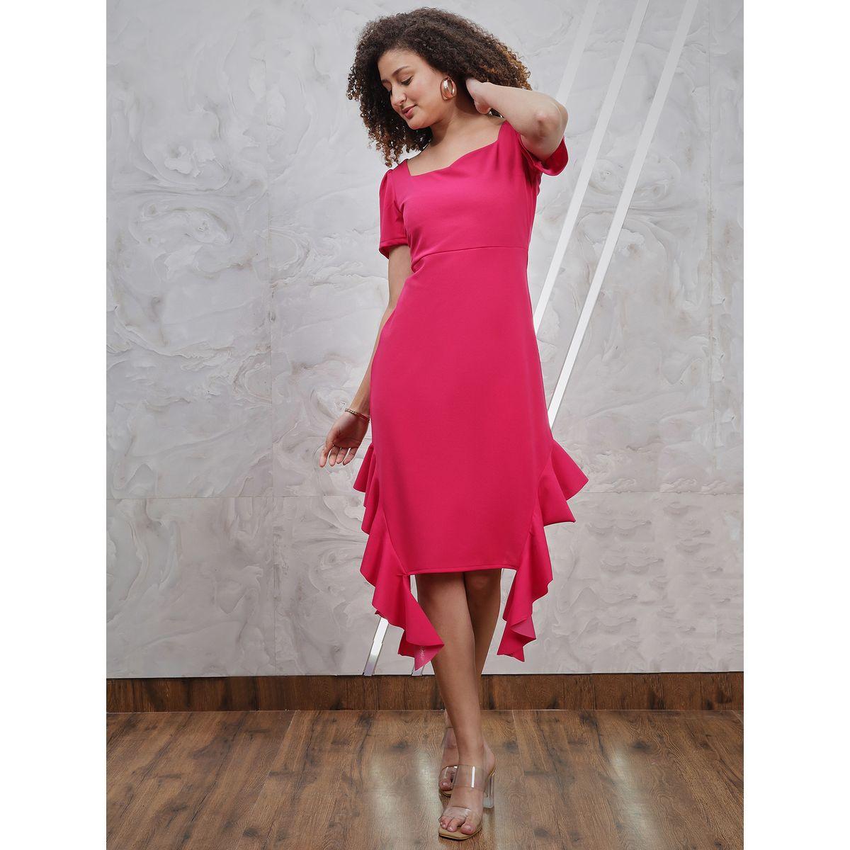 Athena X Styli  Solid Asymmetrical Hem Midi Dress with Ruffles-women-clothing-dresses-image-1