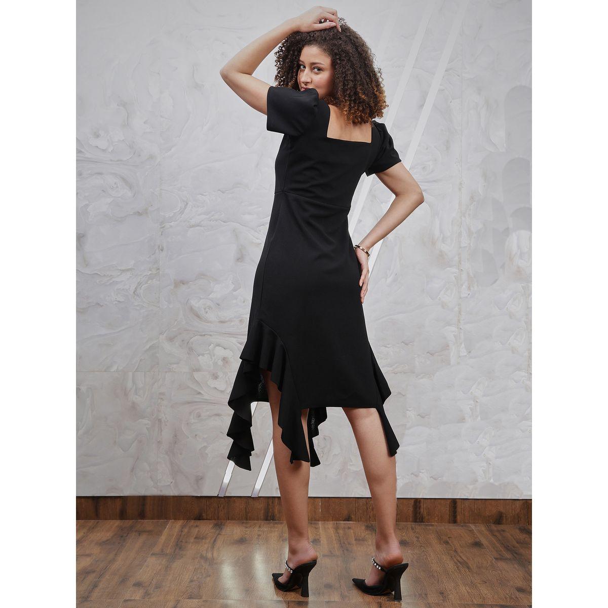 فستان ميدي بياقة على شكل قلب وكشكش أثينا × ستايلي-women-clothing-dresses-image-3