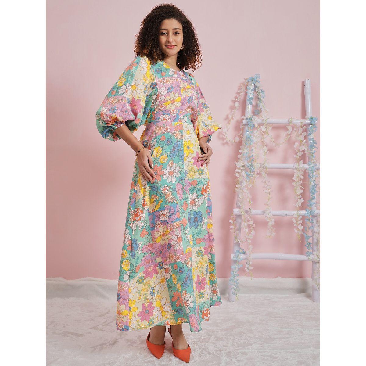 Athena X Styli  Floral Print Maxi Dress with Puff Sleeves-women-clothing-dresses-image-1