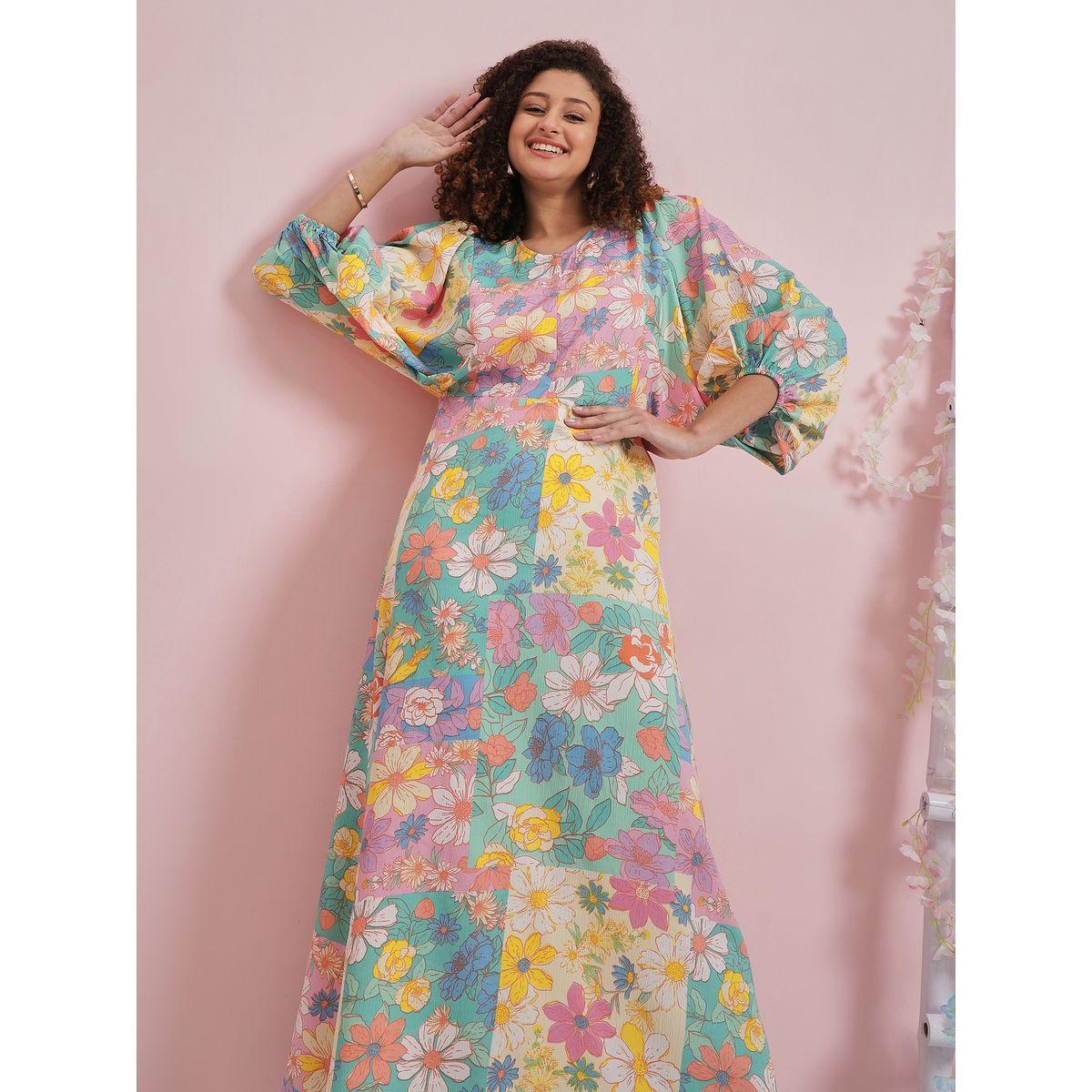 Athena X Styli  Floral Print Maxi Dress with Puff Sleeves-women-clothing-dresses-image-2
