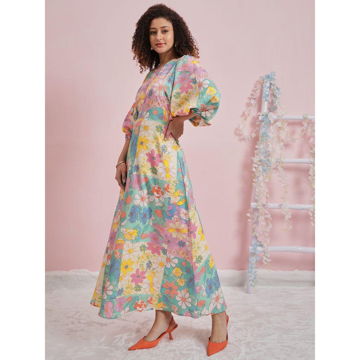 Athena X Styli  Floral Print Maxi Dress with Puff Sleeves-women-clothing-dresses-image-3